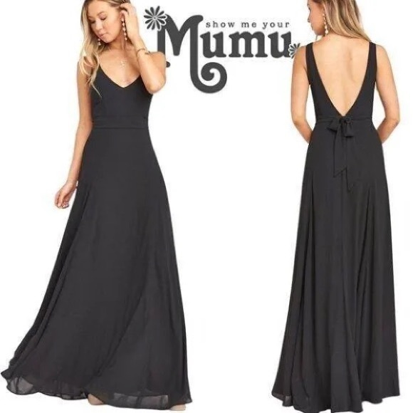 Show Me Your Mumu Jenn Maxi Chiffon with Sash Black Dress Size medium - Picture 2 of 10